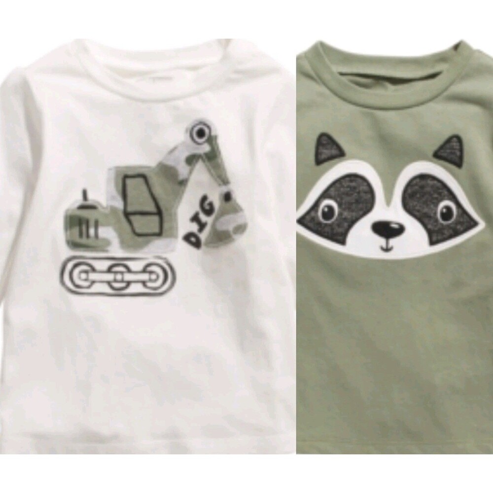 Baby Boy Bodysuit Bundle 6-9M NWT Lot of 2 Raccoon & Excavator Camo Olive White